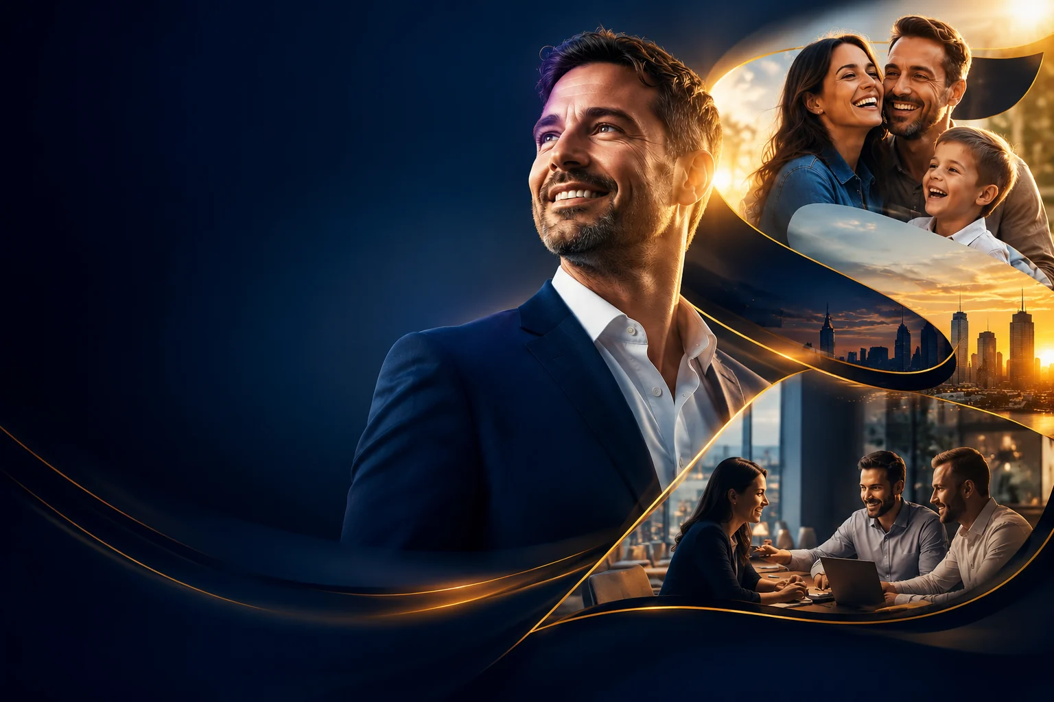 Empresário com família e sensação de liberdade após organizar a empresa